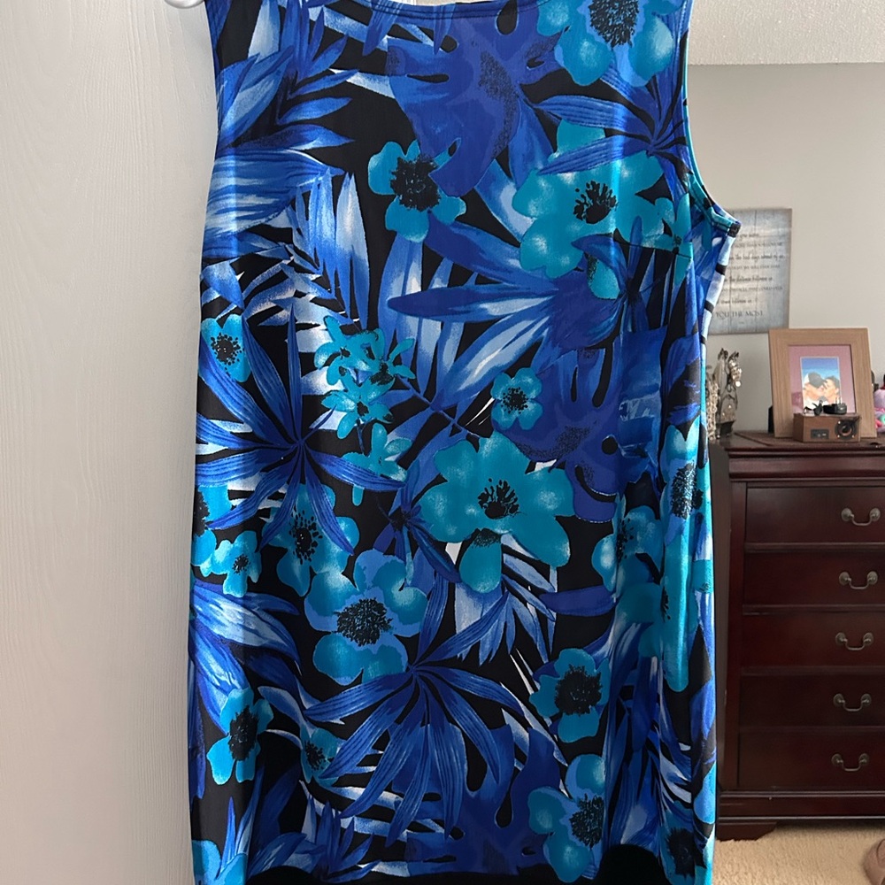 Floral Blue and Black Sleeveless Dress